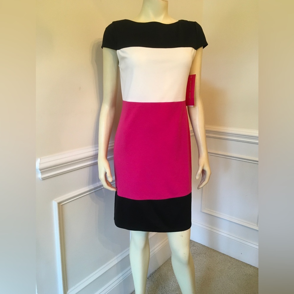 Sunny Leigh WN SZ SMALL COLOR BLOCK DRESS CAP SLEEVE Multi-Color